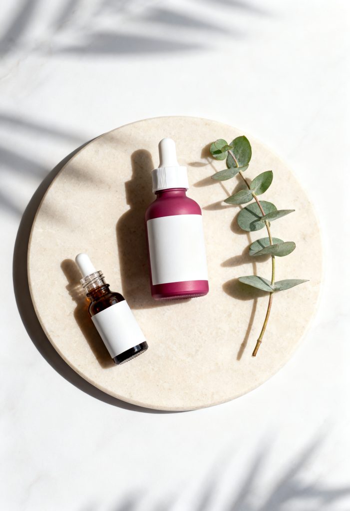Clean skincare bottles for an acne-prone skin routine